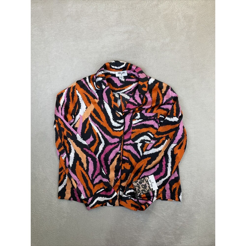 Diane Von Furstenberg Target Pajama Top Shirt XXS Notch Collar Disco Zebra Pink